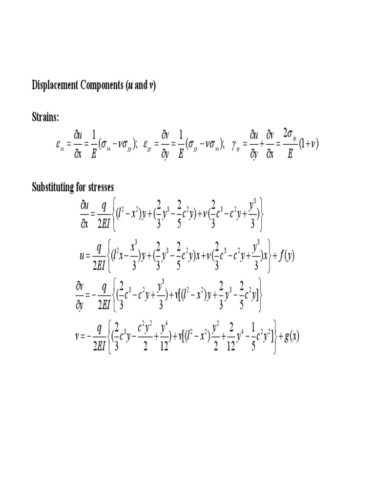 Displacement Components (U and V) Strains:: E X V y U E y V E X U | PDF ...
