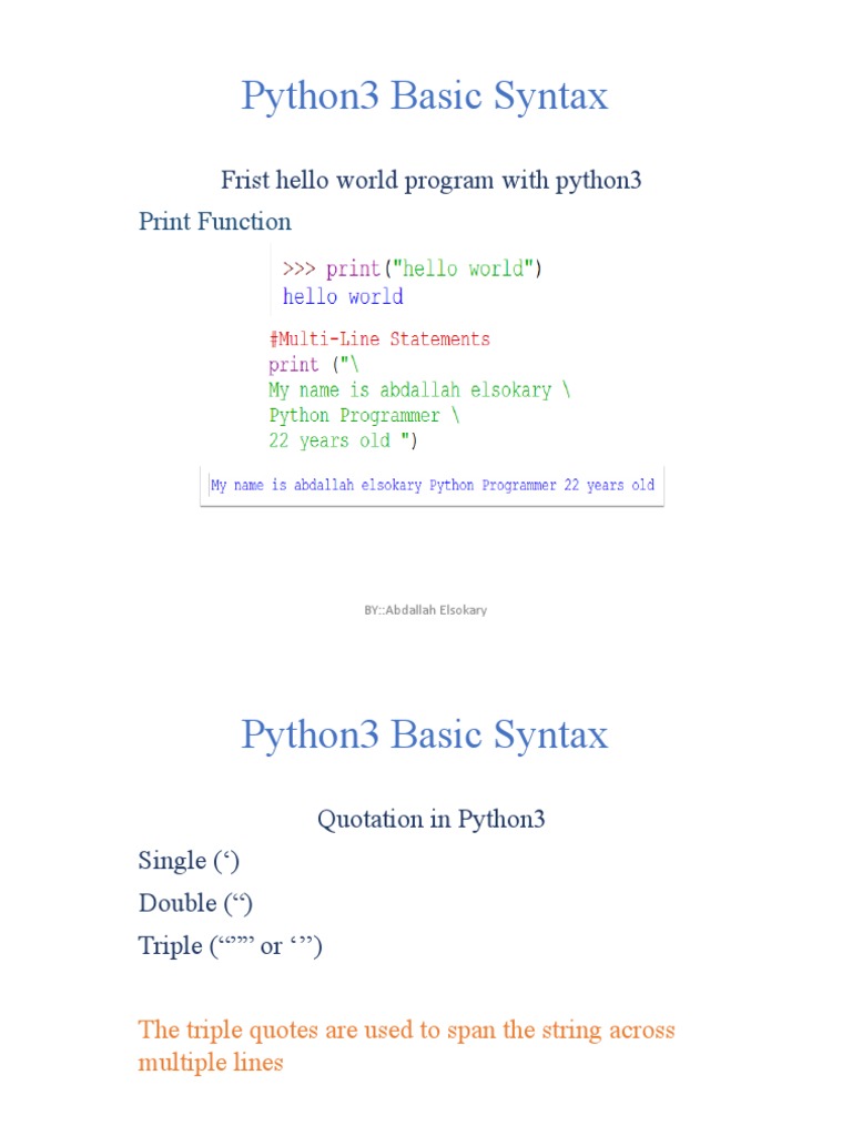 Python3 Basic Syntax: Frist Hello World Program With Python3 | PDF ...