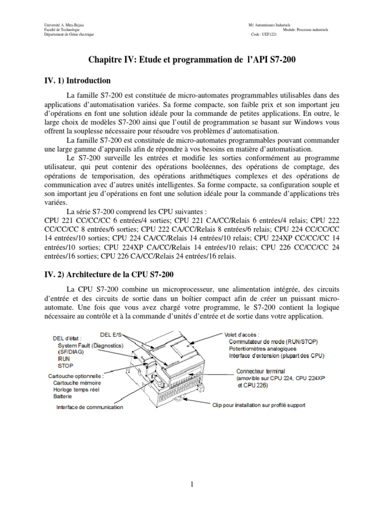 Chapitre 4 Etude Et Programmation de lAPI S7 200 | PDF | Programme ...