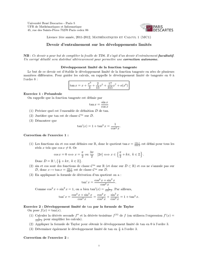 Développement limité de la tangente | PDF | Fonction (Mathématiques ...