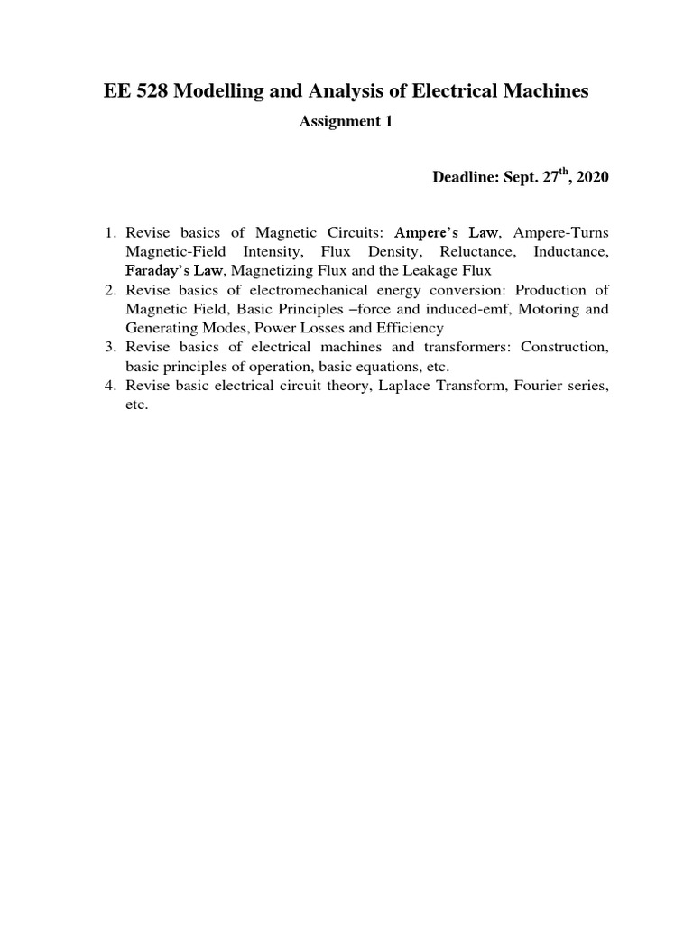 EE 528 Modelling and Analysis of Electrical Machines: Assignment 1 | PDF