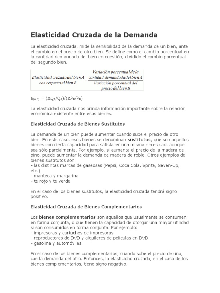 Elasticidad Cruzada de La Demanda | Descargar gratis PDF | Elasticidad ...