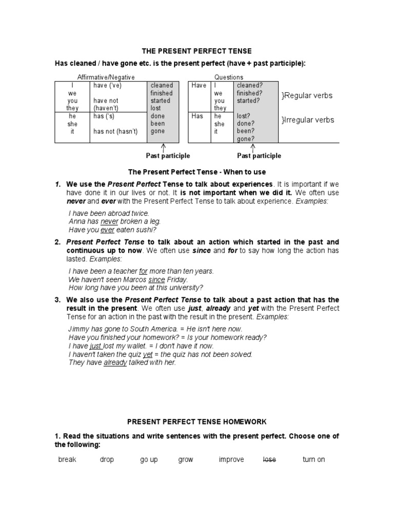 Understanding Present Perfect Tense | PDF | Perfect (Grammar ...