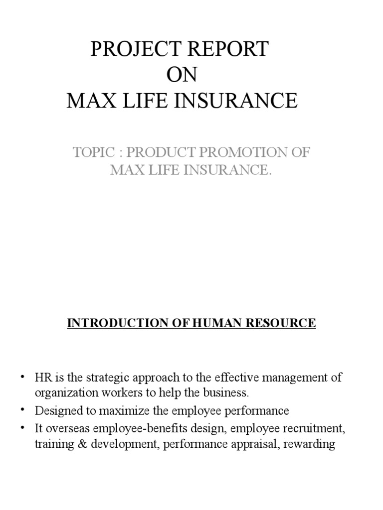 Project Report ON Max Life Insurance PDF Life Insurance Insurance