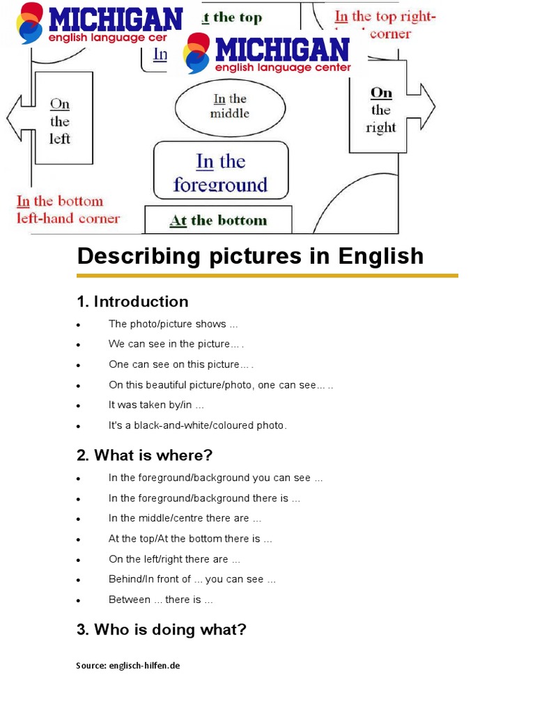 English Picture Description Guide | PDF
