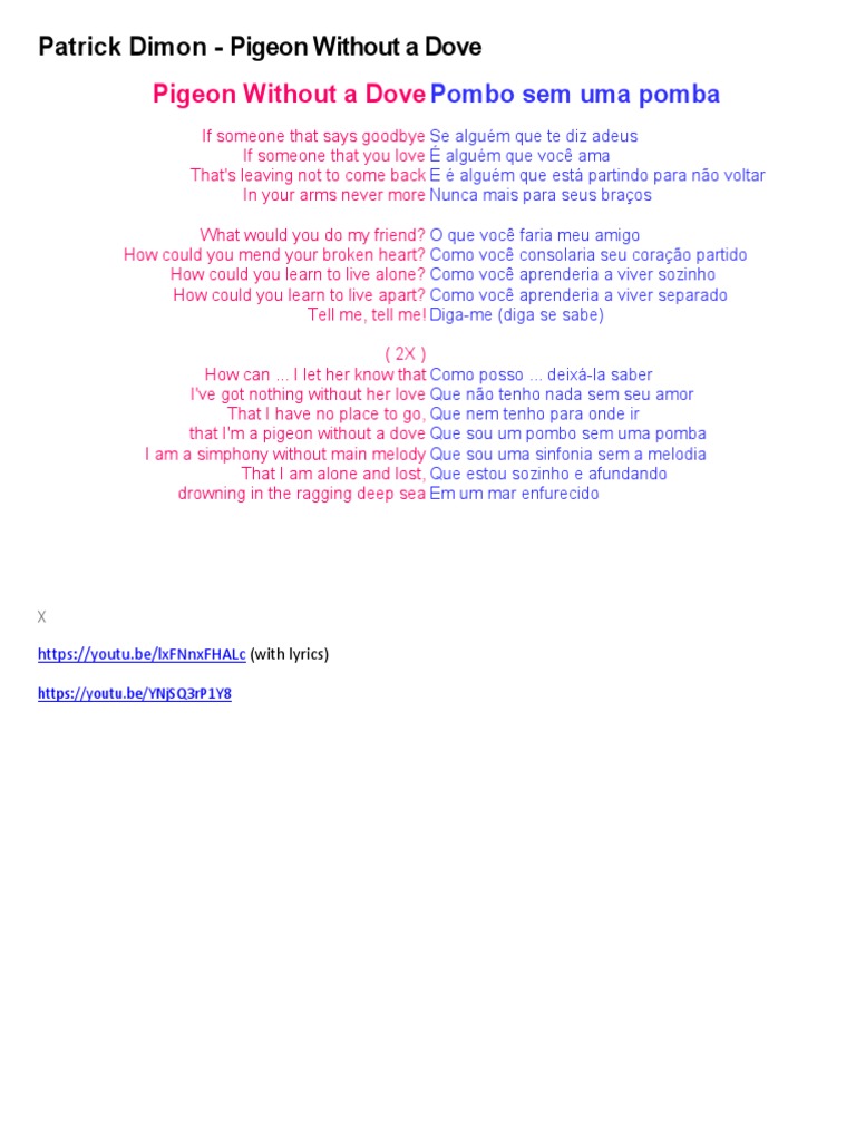 Pigeon Without a Dove: Letra e Tradução | PDF | Arte