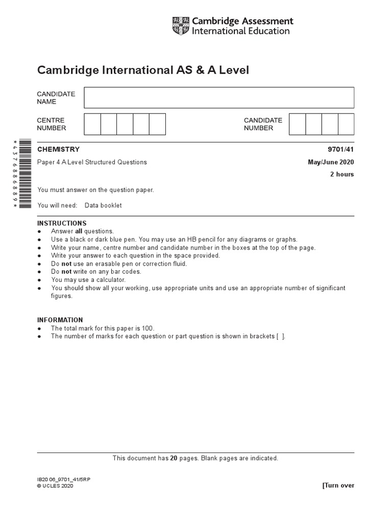 Cambridge International AS & A Level: CHEMISTRY 9701/41 | PDF