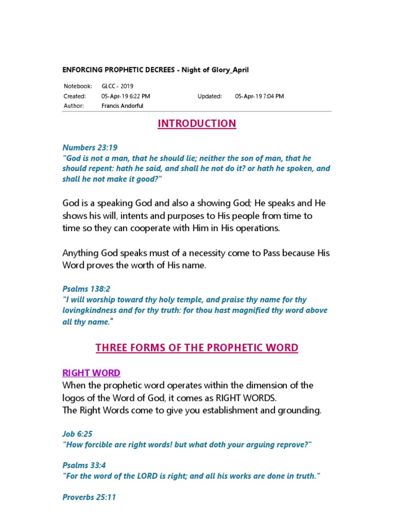 Enforcing Prophetic Decrees Prayer Watch Pdf Prophecy Covenant