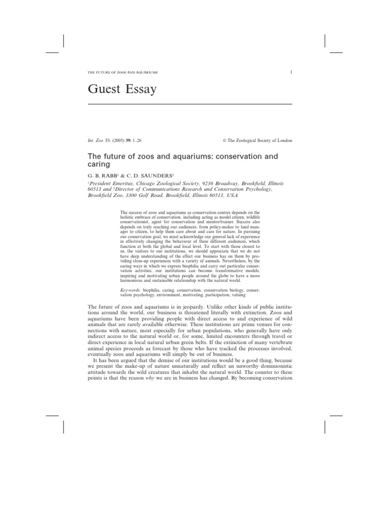 Guest Essay The Future of Zoos and Aquariums Conservation and Caring PDF Conservation