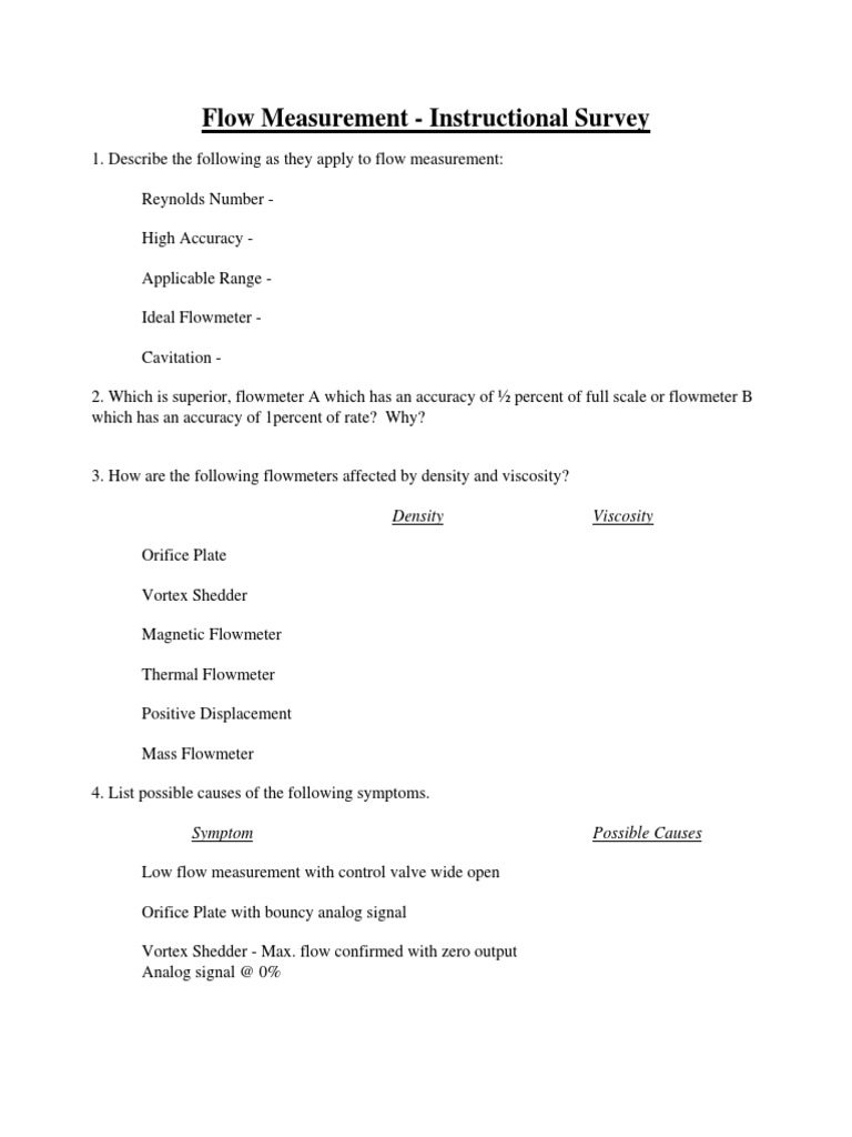 Flow Measurement Survey Guide | PDF | Science & Mathematics ...