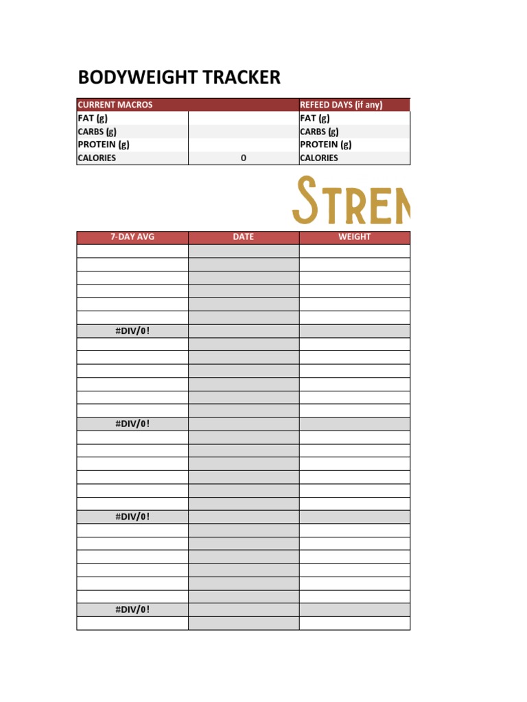 Bodyweight and Macro Tracker | PDF | Calorie | Dieting