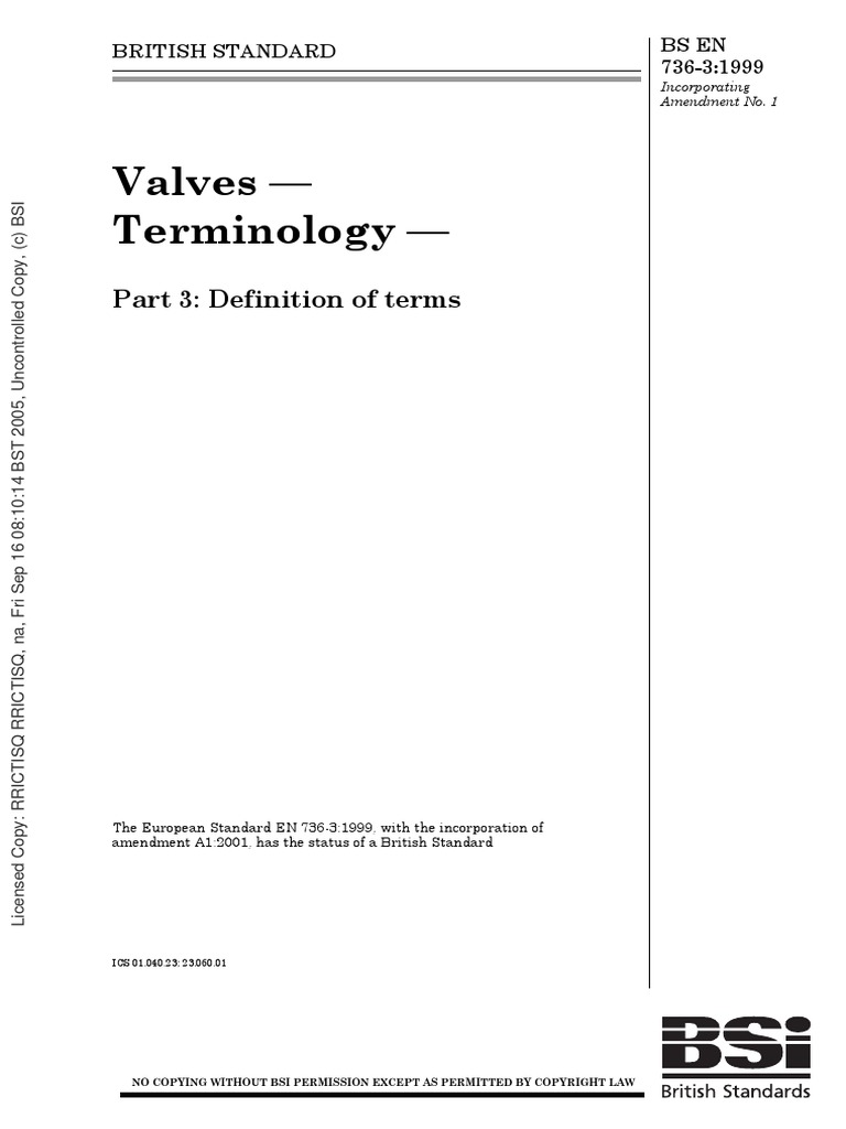 BS EN 7363 Valves Terminology Definition Terms PDF Valve Liquids