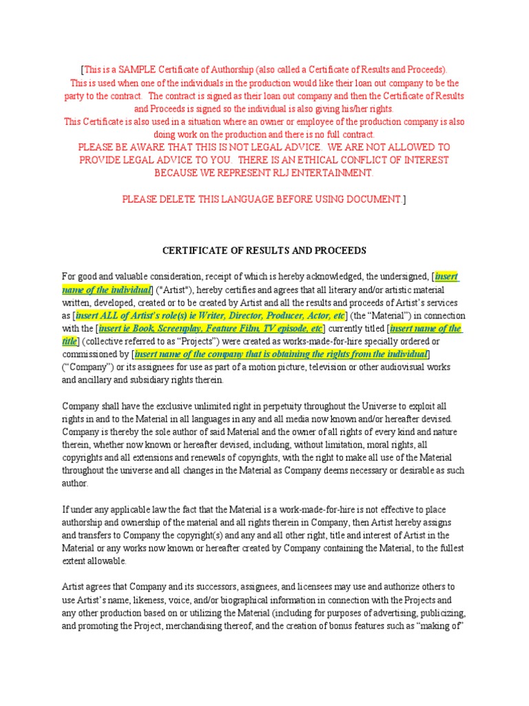 Sample Certificate of Authorship 1 | PDF | License | Civil Law (Legal ...