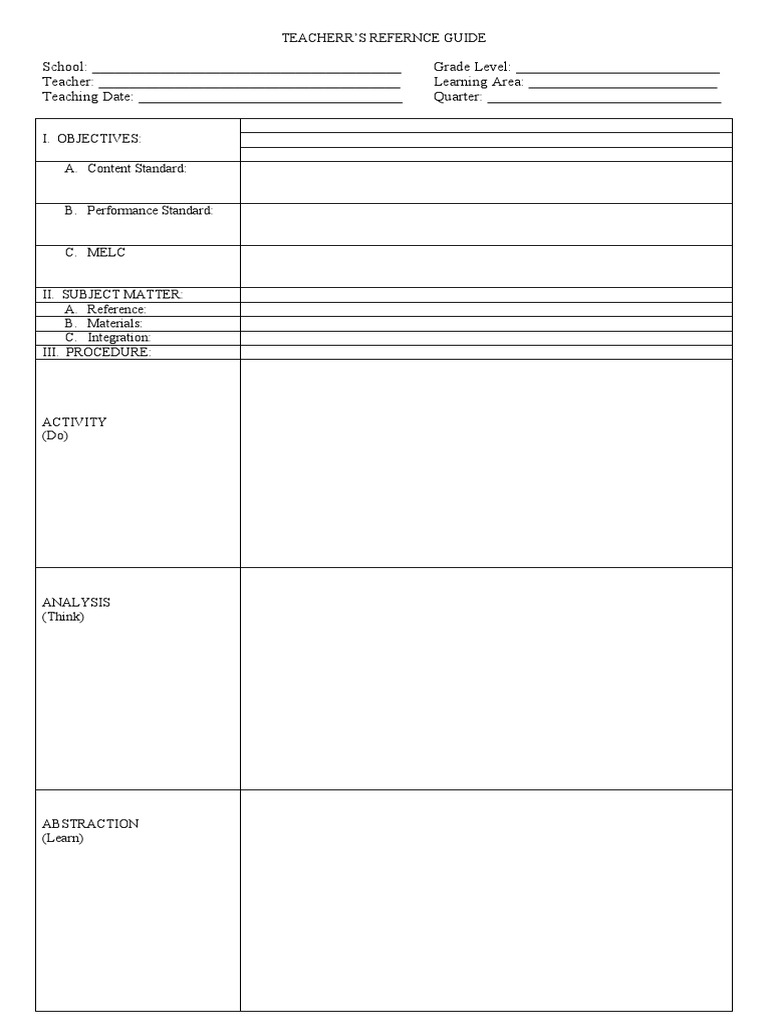 Teacher's Reference Guide Template | PDF