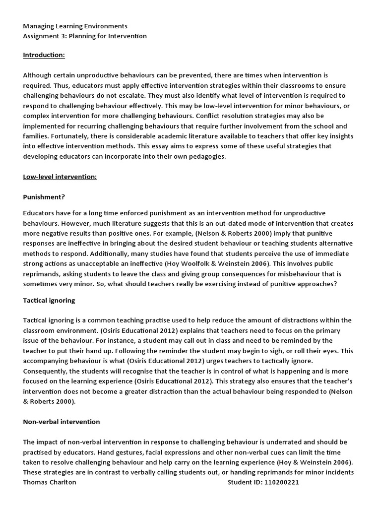Intervention Essay | PDF | Bullying | Conflict Resolution