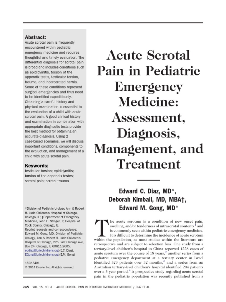 Acute Scrotal Pain in Pediatric Emergency Medicine Assessment, Diagnosis, Management, and