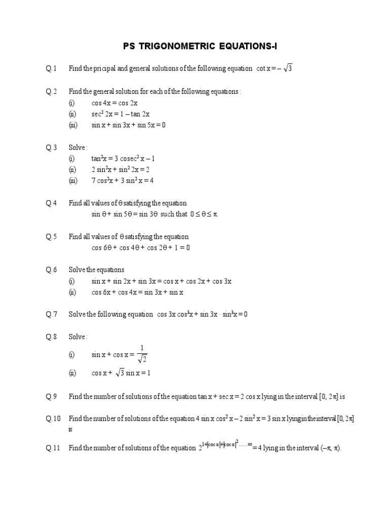 Pstrigonometric Equations Pdf Trigonometric Functions Equations