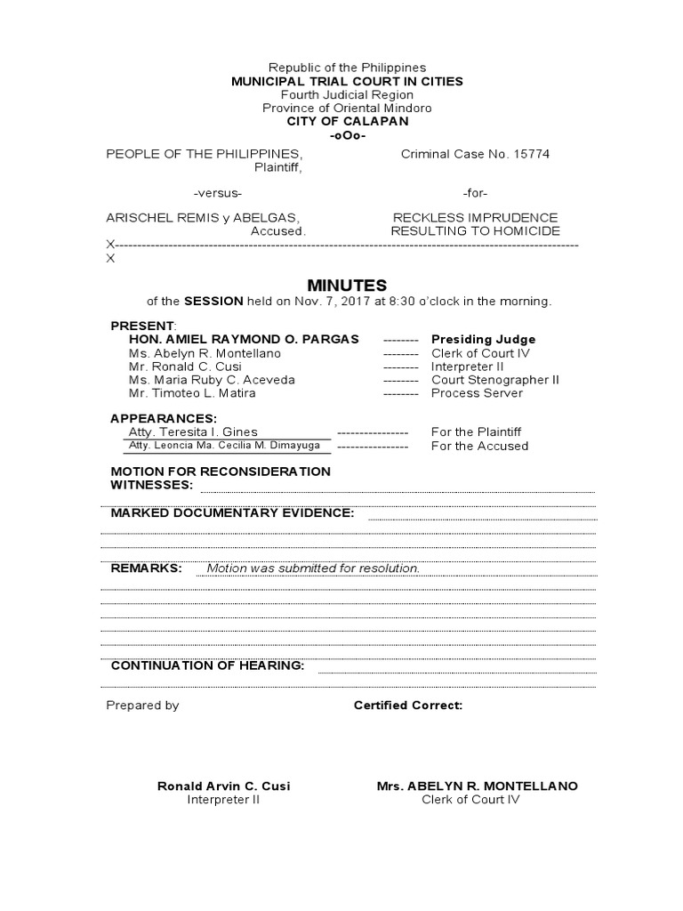 Criminal Procedure Case Minutes | PDF | Judge | Prosecutor