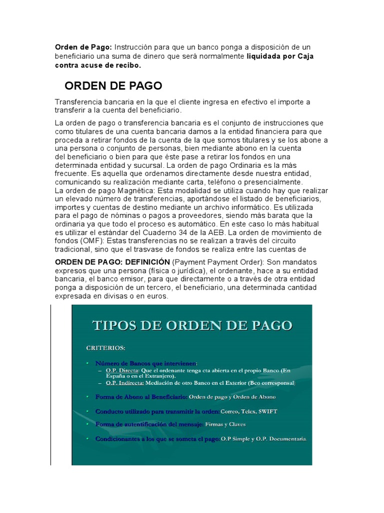 Definición y Tipos de Órdenes de Pago | PDF | Finanzas y dinero