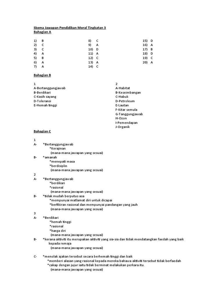 Skema Jawapan Pendidikan Moral Tingkatan 3 Pdf