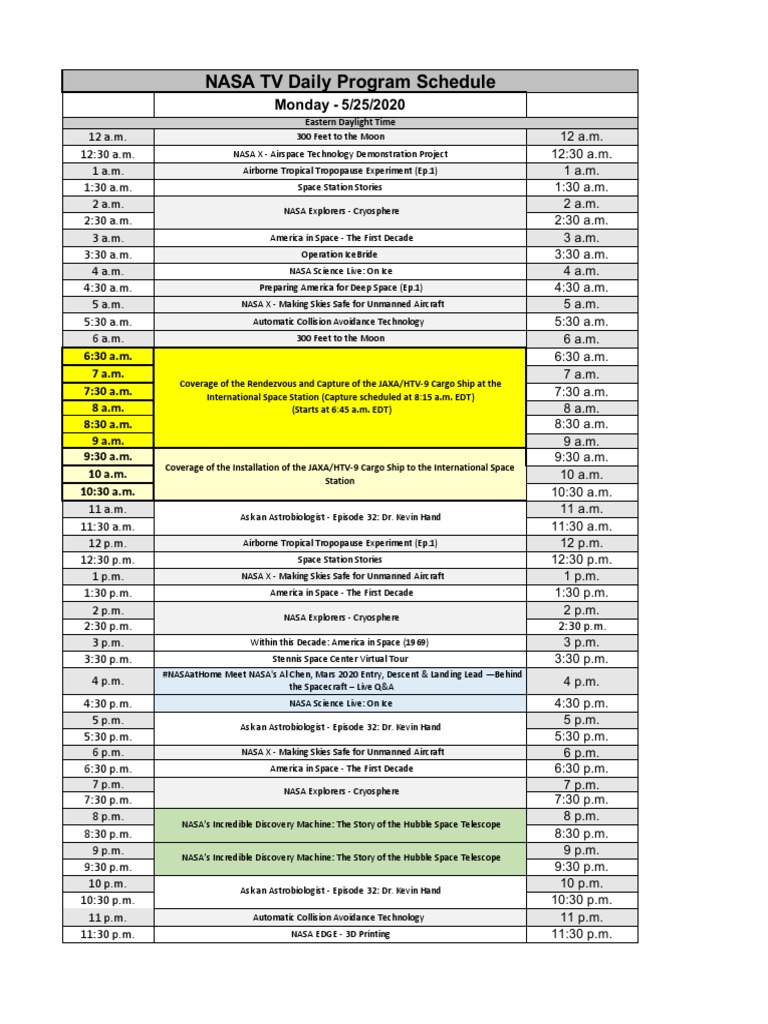 NASA TV Daily Program Schedule | PDF | Nasa | Space X
