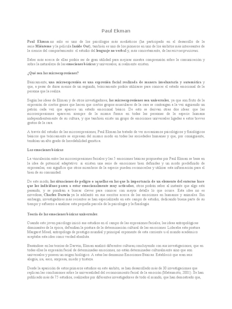 Microexpresiones y emociones de Paul Ekman | PDF | Asco | Las emociones