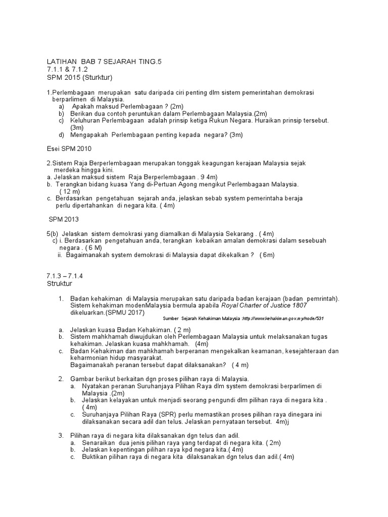 Latihan Bab 7 Sejarah Ting  PDF