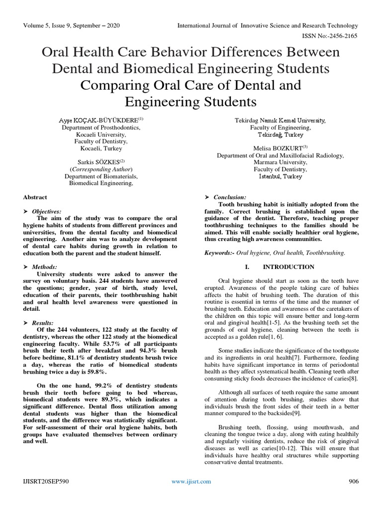 Comparing Oral Care of Dental and Engineering Students | PDF | Oral ...
