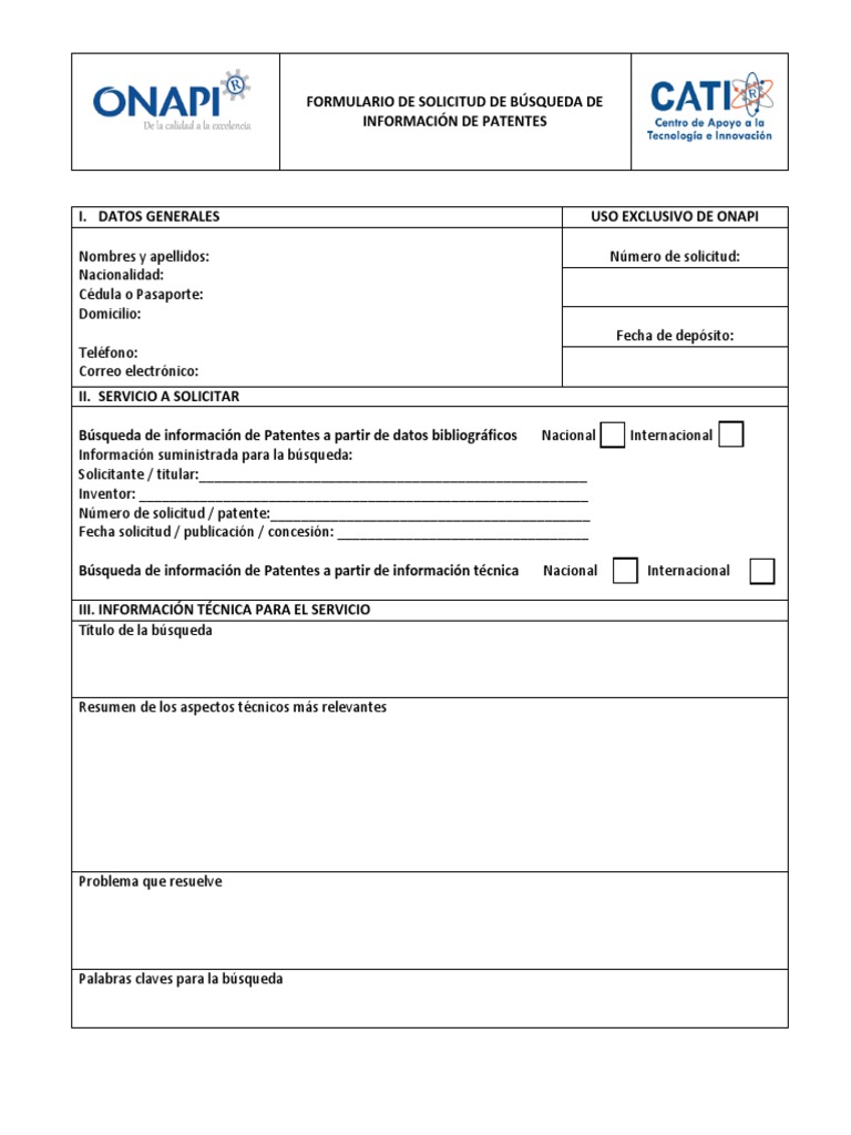 Formulario de Búsqueda de Patentes ONAPI | PDF | Patentar | Información