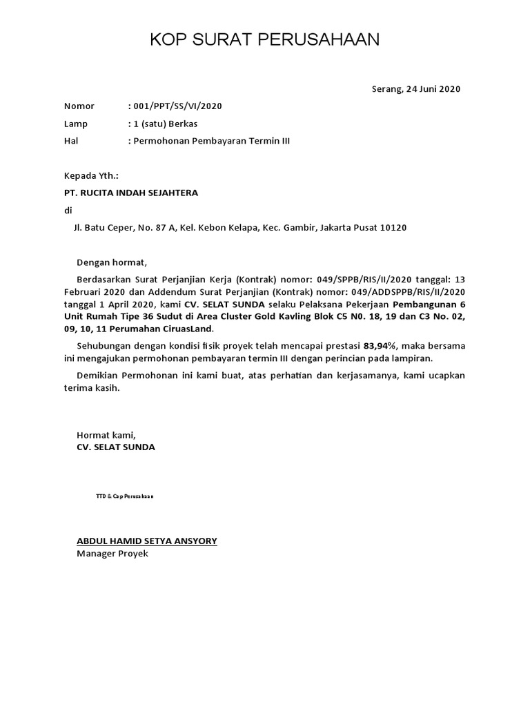 Contoh Surat Pengantar Tagihan Pdf