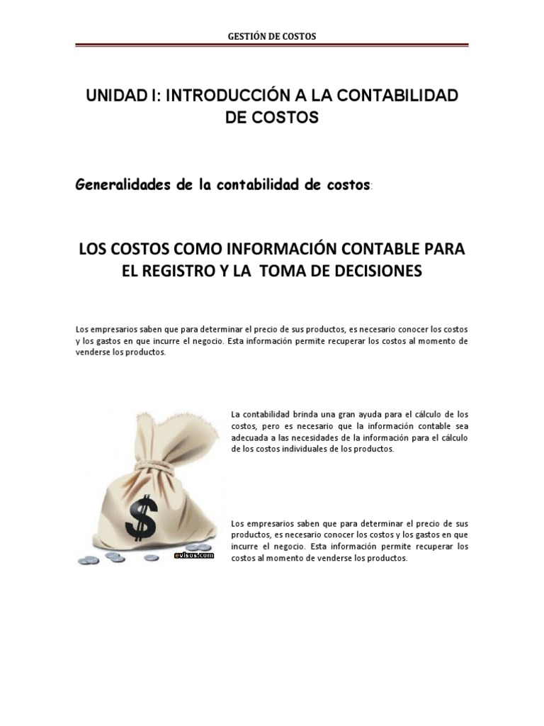 UNIDAD No. 1 INTRODUCCIÓN A LA CONTABILIDAD DE COSTOS | PDF | Costo ...