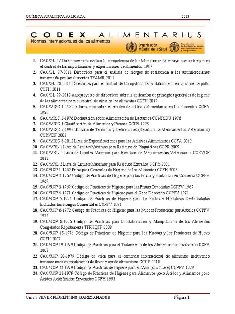 Lista de Las Normas de Codex Alimentario | PDF | Alimentos | Comida y ...