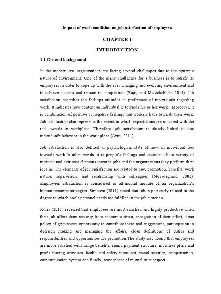 Impact of Work Condition On Job Satisfaction of Employees | PDF | Job ...