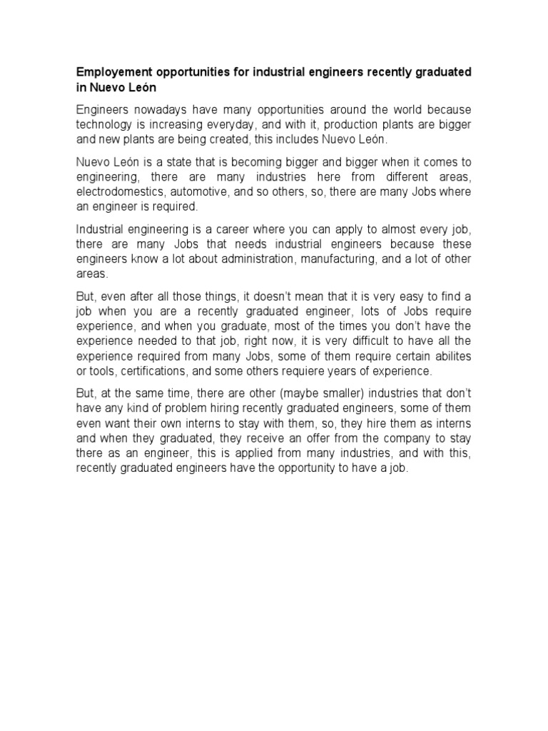 Job Opportunities for New Industrial Engineers in Nuevo León | PDF ...
