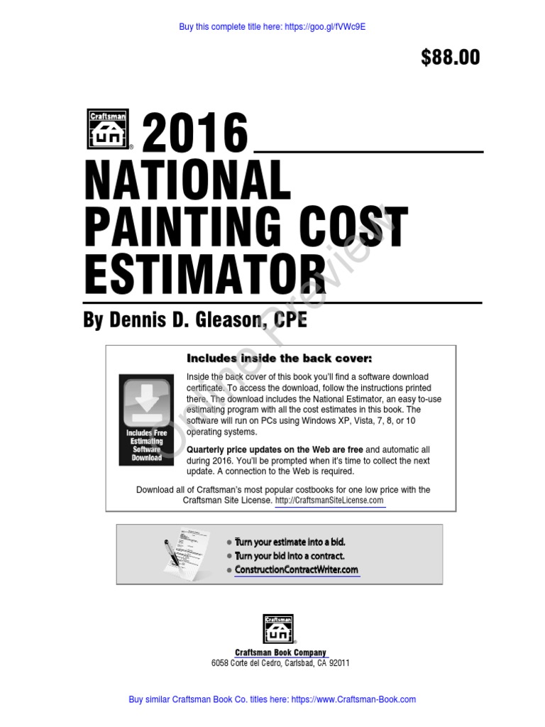 2016 National Painting Cost Estimator Online Preview Download Free