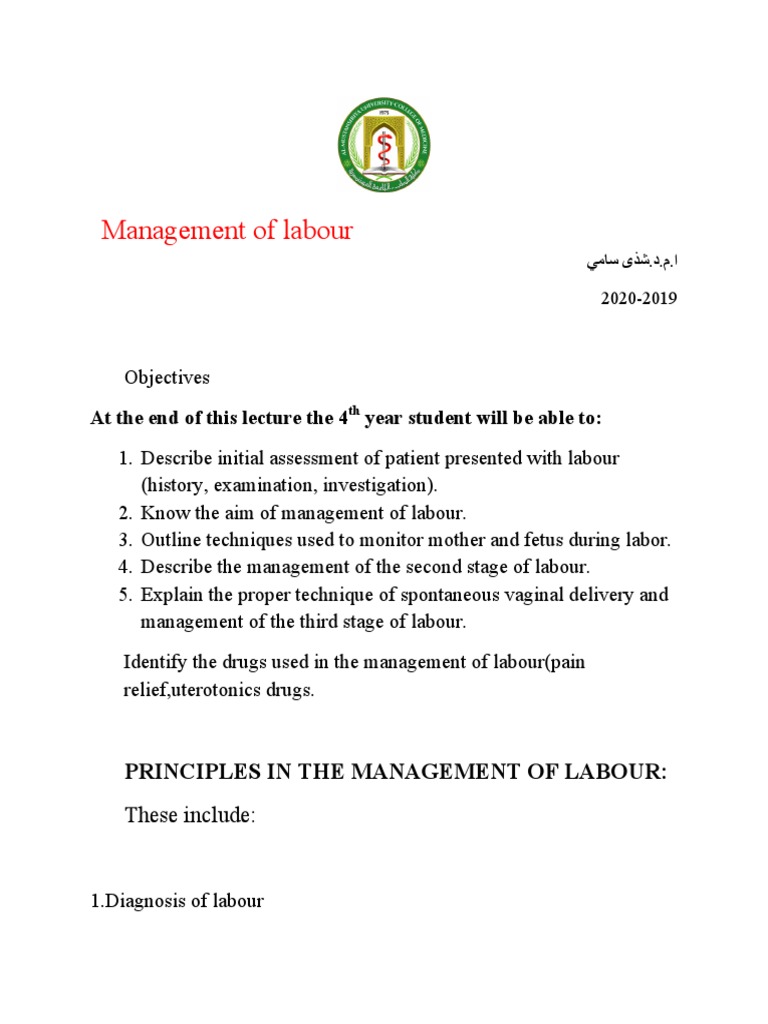 Labour Management Techniques and Guidelines | PDF | Childbirth | Placenta