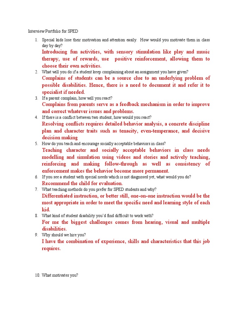 SPED Teacher Interview Portfolio Guide | PDF | Special Education ...