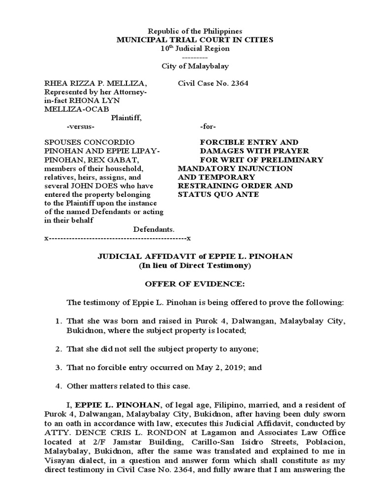 Municipal Trial Court in Cities | PDF | Affidavit | Injunction