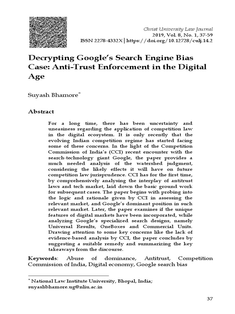 Decrypting Google's Search Engine Bias Case: Anti-Trust Enforcement in ...
