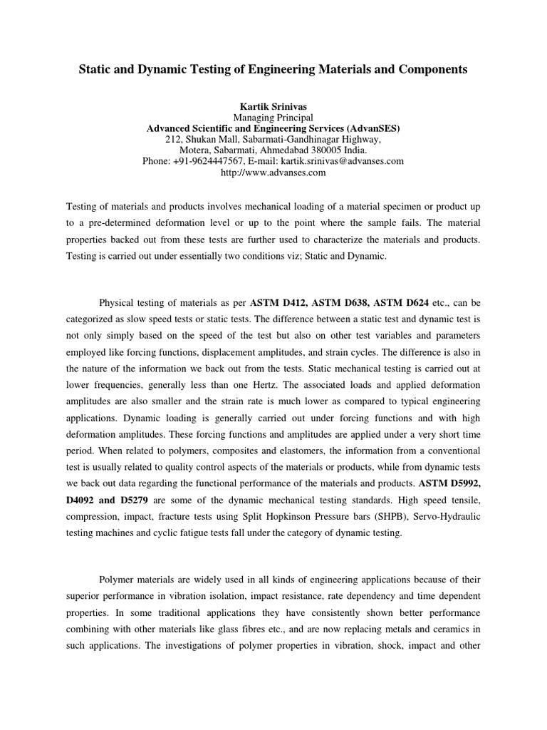Static vs Dynamic Testing of Polymers | PDF | Viscoelasticity | Fatigue ...