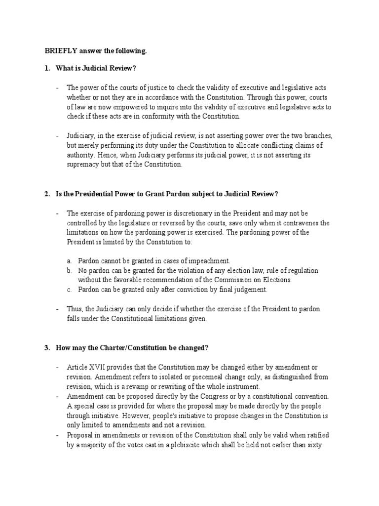 BRIEFLY Answer The Following. 1. What Is Judicial Review? PDF