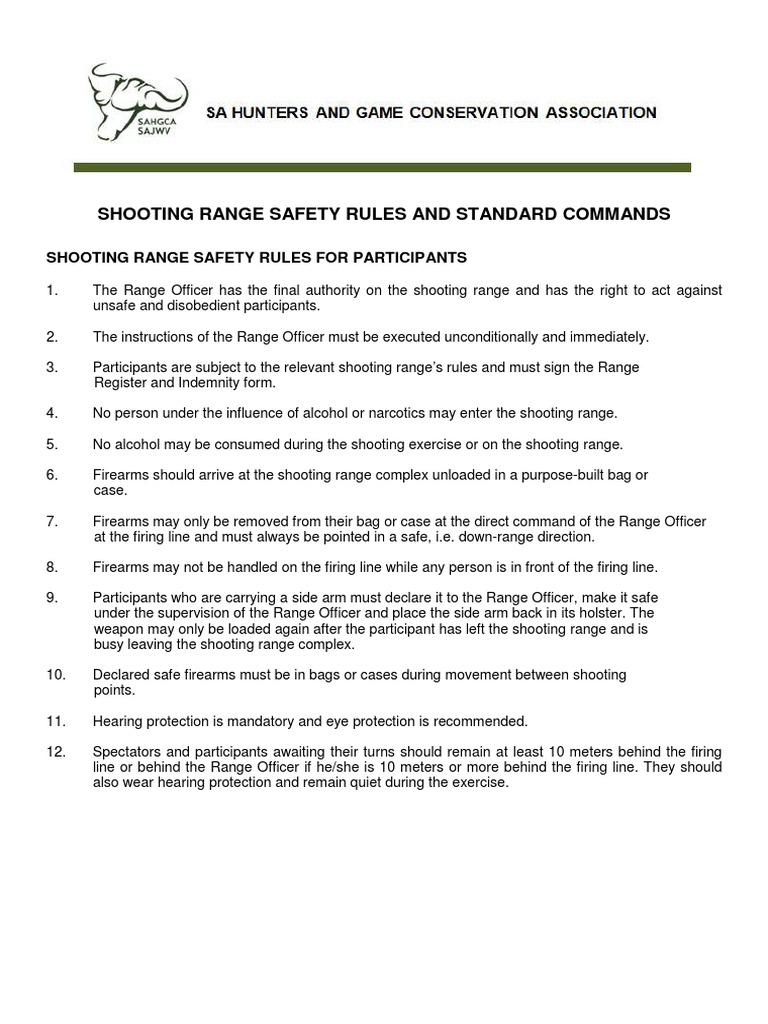 Gun Range Safety and Standard Commands PDF Firearms Trigger
