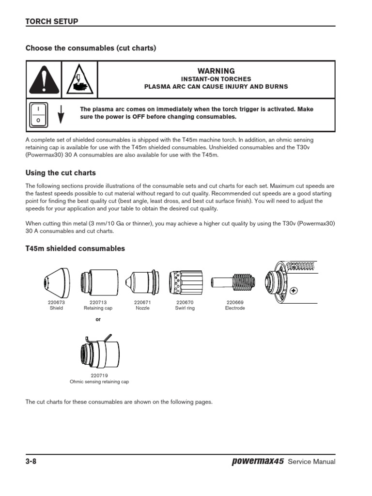 Torch Setup: Instant-On Torches Plasma Arc Can Cause Injury and Burns
