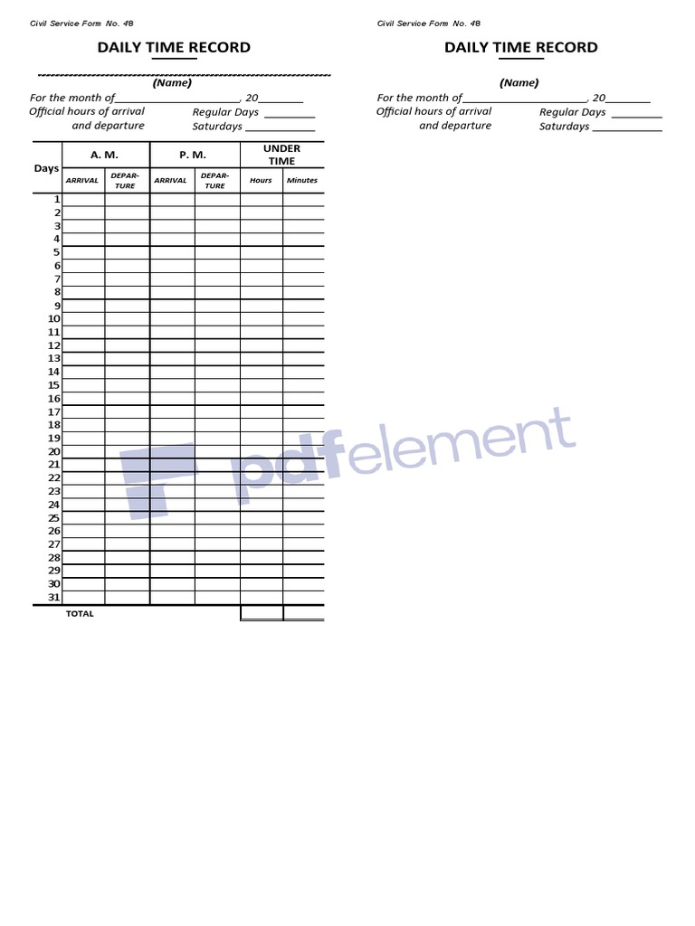 Civil Service Daily Time Record Form | PDF