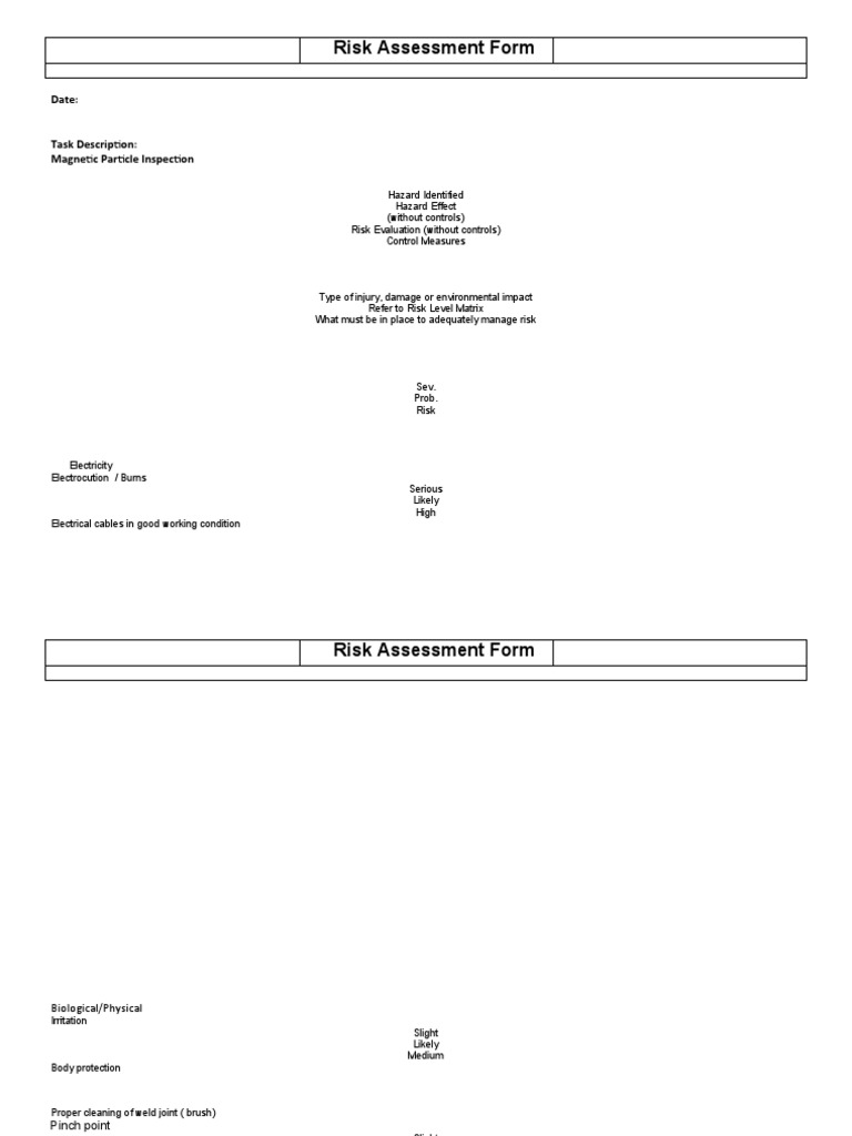 Magnetic Particle Inspection Risk Assessment | PDF | Hazards | Risk ...