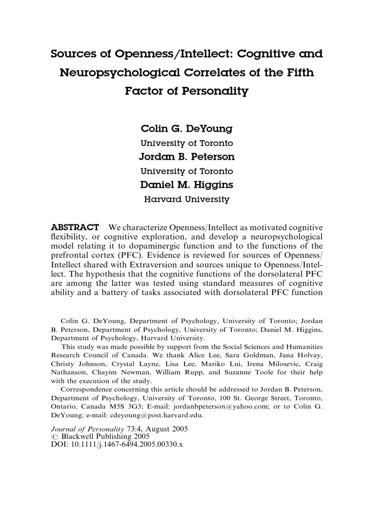 Sources of Openness/Intellect: Cognitive and Neuropsychological ...