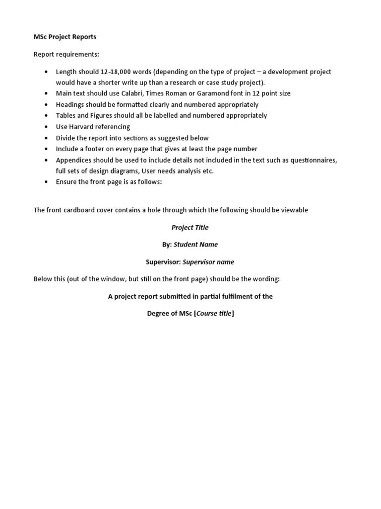 MSC Project Report Guidelines - Development and Research Projects | PDF ...