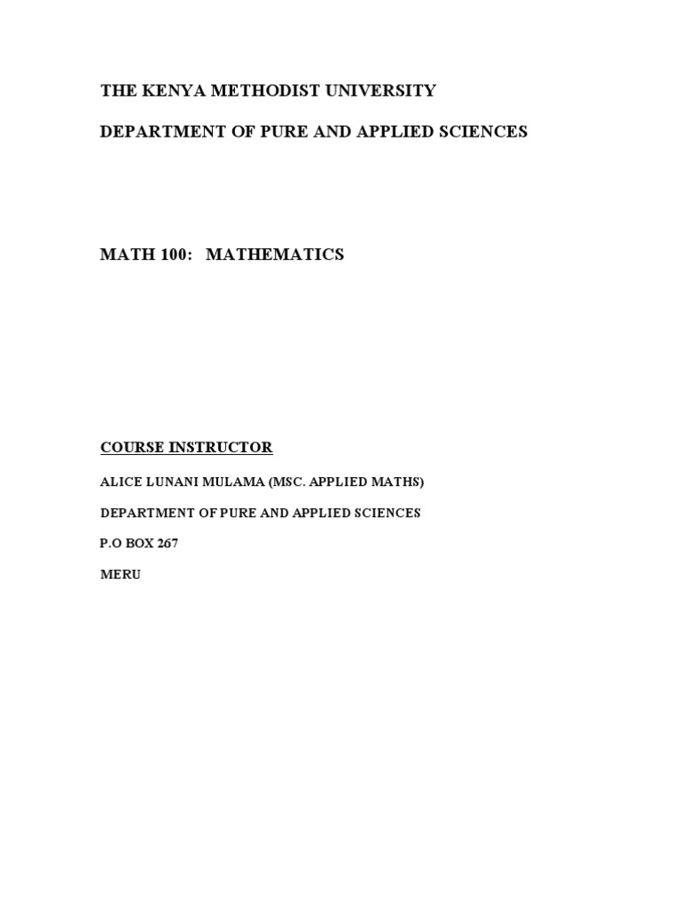 Math 100 Course Overview and Objectives | PDF | Matrix (Mathematics ...