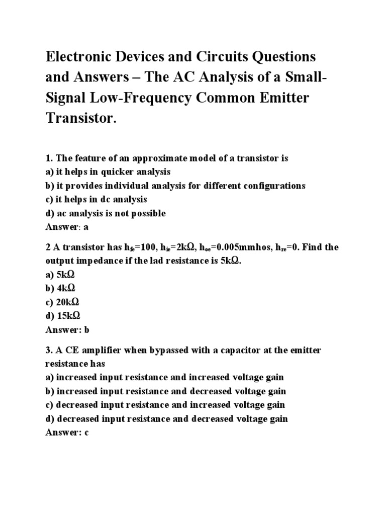 Electronic Devices and Circuits Questions and Answers The AC Analysis