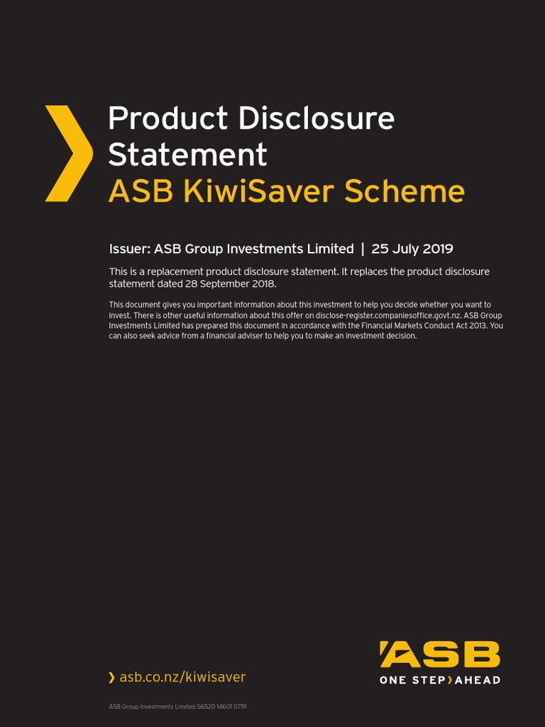 Product Disclosure Statement Asb Kiwisaver Scheme Download Free PDF